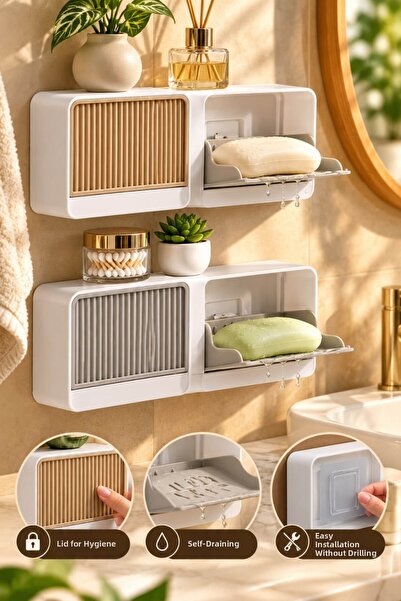 House Bird Dozator de săpun solid cu compartiment dublu adeziv și capac, cu a...