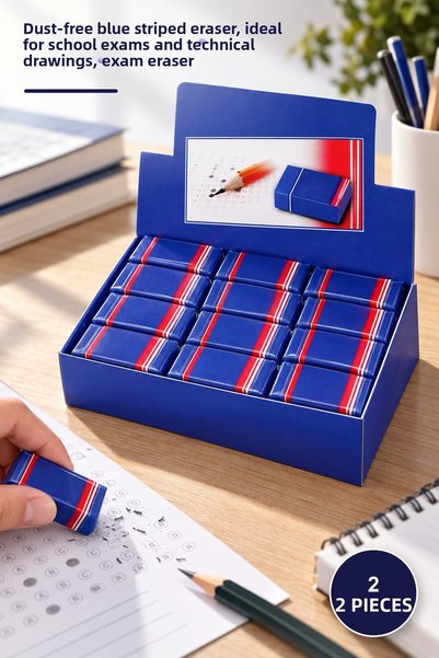 Yenilig 2 Exam Erasers – Dust-Free Blue Wrapped Erasers with Stand, for Schoo...
