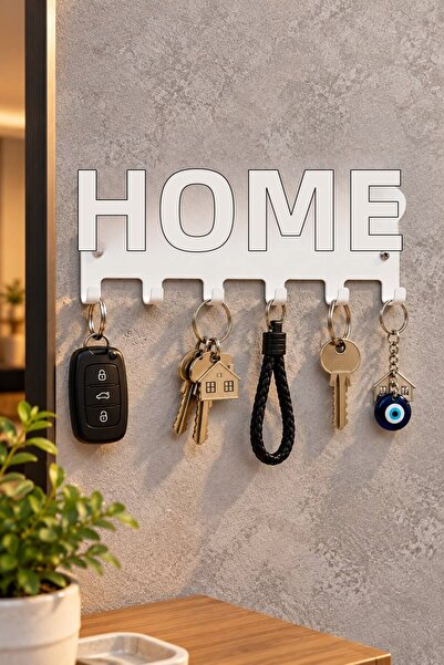 VENON White Metal Key Ring Home Double Heart Decorative Hanging Rack with Wri...