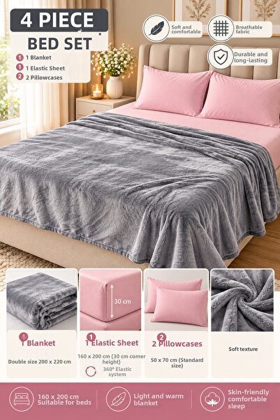 Nilyso Home Double Size Super Soft Blanket Bedspread Set 200X220 cm – 160X200...