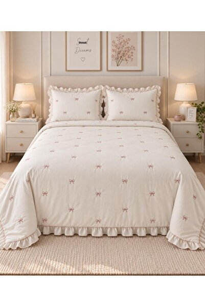 Çeyiz Diyarı Manifest Fiber Filled Double 240X260 cm Bedspread Cream - Powder