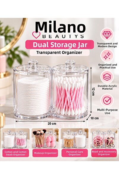 MİLANO BEAUTYS Double Transparent Lid Organizer – Cotton, Ear Swabs, Makeup, ...