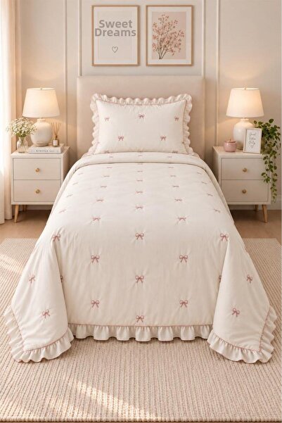 Çeyiz Diyarı Manifest Fiber Filled Single 180X240 cm Bedspread Cream - Powder