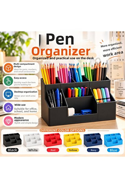 MYE TEKNOLOJİ Multi-Compartment Pen Holder and Desktop Organizer