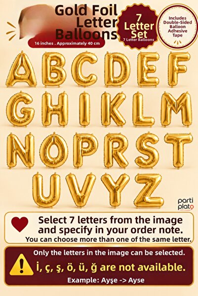 He2 Balloons Gold Foil Letter Balloon Set with 7 Letters, 16 Inches, 40 Cm, T...