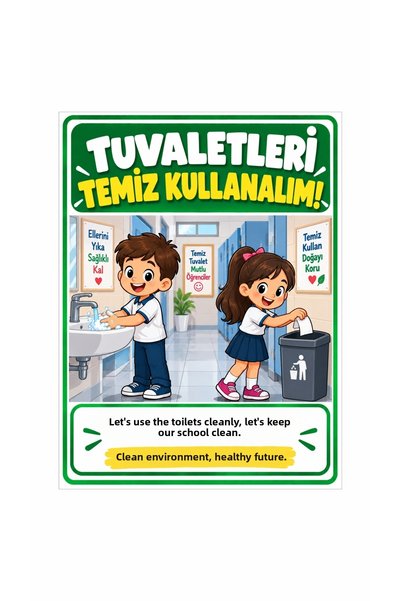 Gokco Let's Use the Toilets Cleanly Student School Warning Sign 40X30Cm Size