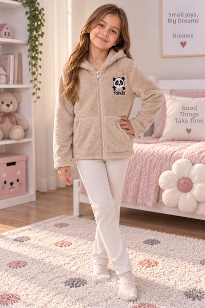 SERPİL Ss Gi̇yi̇m Girls' Plush Panda Sweatshirt – Hooded Zippered Fleece Top,...