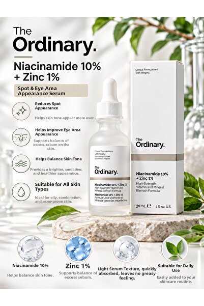 The Ordinary نياسيناميد 10% + زنك 1% سيروم 30 مل – سيروم للعناية بالبشرة مضاد...