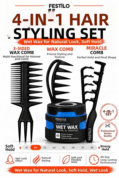 FESTİLO 4-Piece Hair Styling Set Wax Comb Set Hair Styling Styling Set