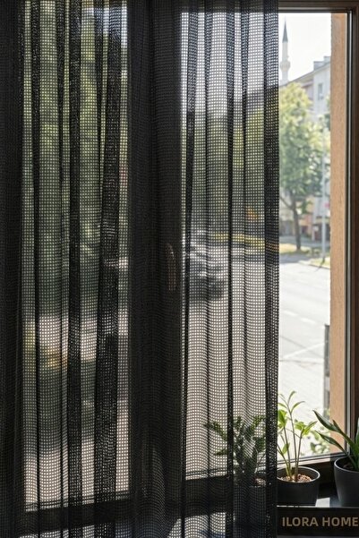 ilora home Perdea din tul negru premium, rezistentă la pisici, care nu necesi...