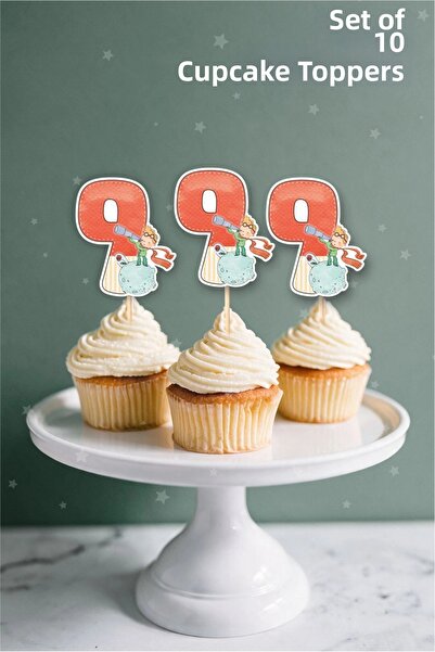neşeli günlerim Little Prince Themed 9 Year Old Cupcake Decoration'10Pcs'