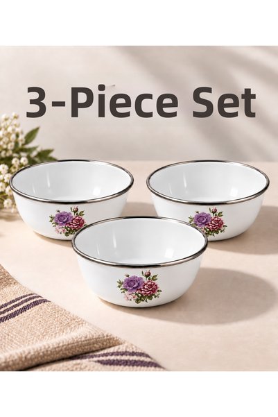 Zarif İnci Enamel Soup Bowl Breakfast Serving Snack Bowl Storage 14 cm 6 Pieces Purple and Pink Rose