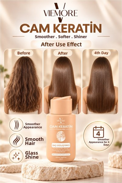 Viemore Cam Keratin Hair Straightening Intensive Cream 250 ml – Heat-Activated Formula, Smooth and Shiny Look, for All Hair Types