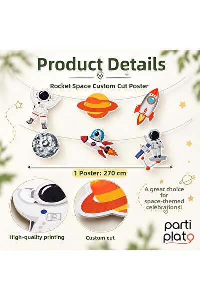 Kikajoy Space Themed Figured Banner 270 cm Rocket Space Rocket Astronaut Planet Birthday Decoration