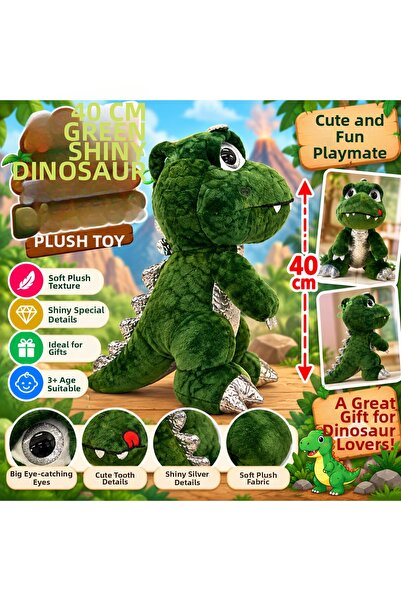 TRUST STORE 40 cm Bright Dinosaur Plush Toy Cute Soft and Fun Dinosaur Green