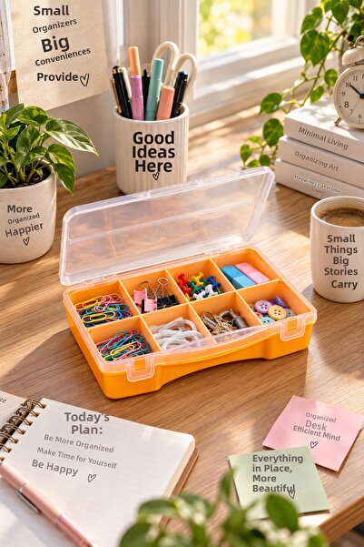 İnfeta 8 Compartment Organizer 18X13X3,5 cm Multi-Purpose Organizer Box with Lid
