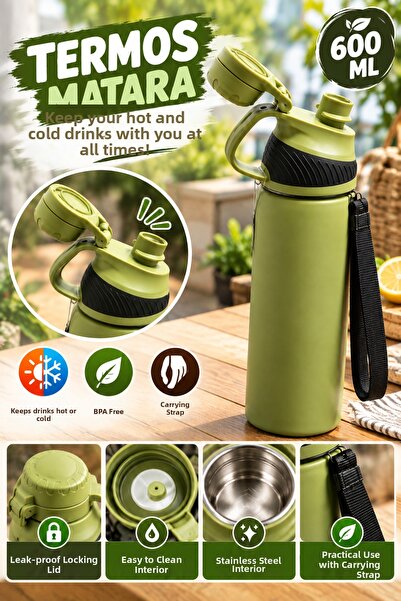 OpenCity 600 ml Khaki Thermos Flask with Stainless Steel Inner Surface, Handl...
