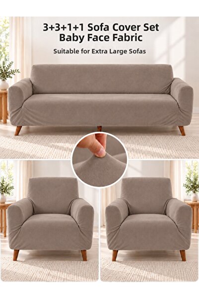 Faiend Baby Face Matte Velvet 3+3+1+1 Maxi Set Elastic Sofa Cover Sofa Cover ...