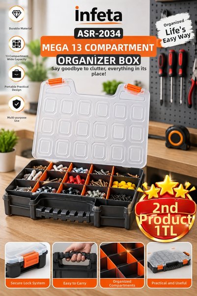 İnfeta 13-Compartment Organizer Box Multi-Purpose Organizer Box with Adjustab...