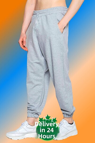 luci sports Shalwar Type Wide Fit Oversize Gray Sweatpants with Elastic Cuffs