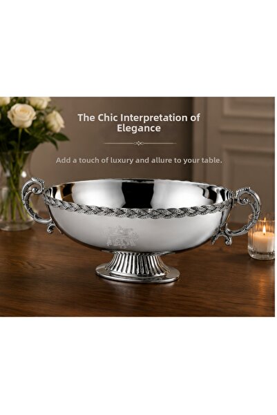 MD MİMOZA DEKOR Black Pearl Silver Rope Patterned Presentation Tray with Handles