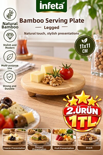 İnfeta 11X11 cm Bamboo Presentation Plate with Stand, Natural Wood Look Mini ...