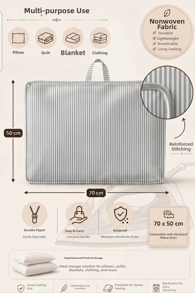 DEMİROĞLU EV TEKSTİL Pillow Storage Bag and Blanket Storage Bag 4 Pieces 70X50 Pillow Storage Bag