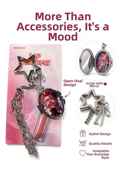 Meyra Accessories سلسلة مفاتيح معدنية لامعة على شكل مرآة مع حامل، تأتي مع قلا...