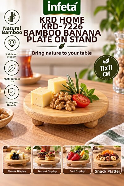 İnfeta 11X11 cm Bamboo Presentation Plate with Stand, Natural Wood Look Mini ...