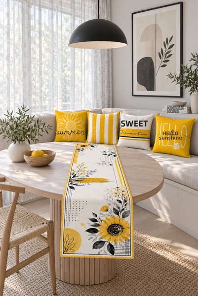 HOMESSA Yellow Sunflower Hello Summer Written 4-Piece Throw Pillow Cover Runn...