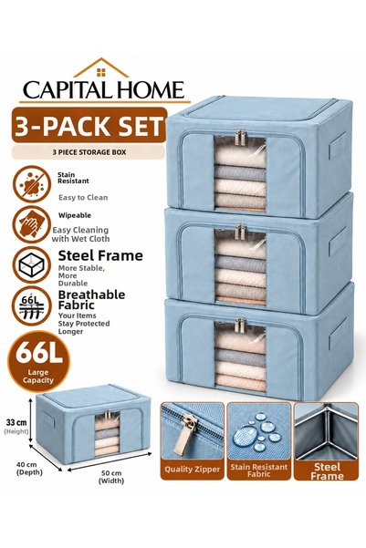 Capital Home 3-Piece Bag Set with Steel Frame+ Transparent Windows+Double Zip...