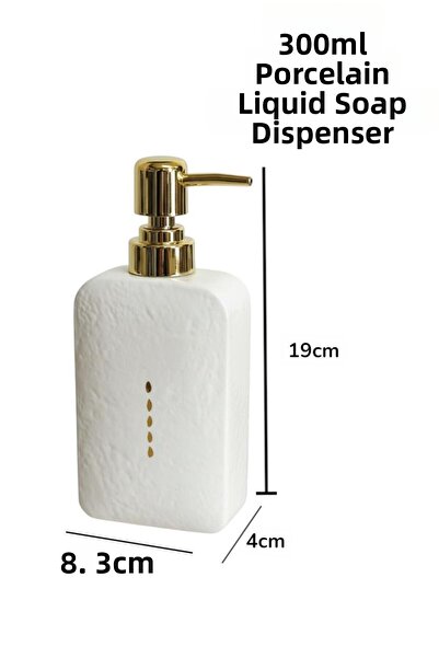 ALBETTO Shiny Surface Porcelain Liquid Soap Dispenser Cream, Gold Pump 300ml