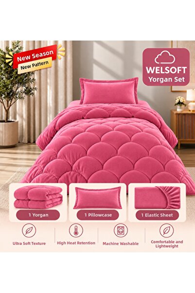 cs ilkim Single Premium Double-Sided Wellsoft Quilt Set – (Quilt+Sheet+Pillow...
