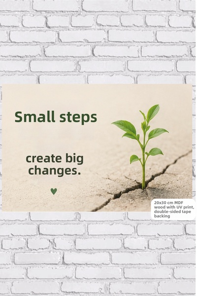 Hayat Poster Small Steps Create Big Changes Motivation Retro Wooden Poster Md...