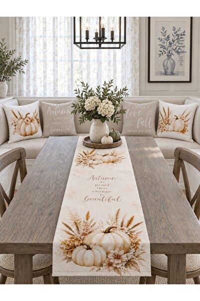 HOMESSA Beige Pumpkin Autumn Written Autumn Themed 4-Piece Throw Pillow Cover...