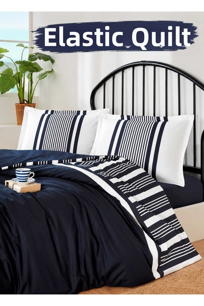 Özdilek Double Duvet Cover Set (with Elasticated Sheet) Navy Blue Wonder