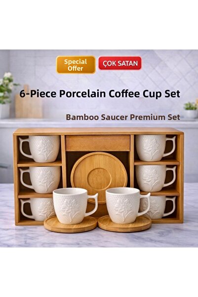 Aşkana yuvanıza aşkla... 6-Person Porcelain Turkish Coffee Cup Set. Premium C...
