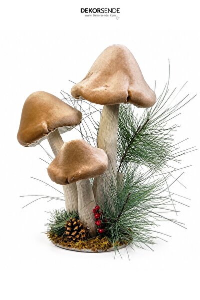 Dekorsende New Year's Decorative 3-Piece Velvet Mushroom Figurine Ornament Cr...