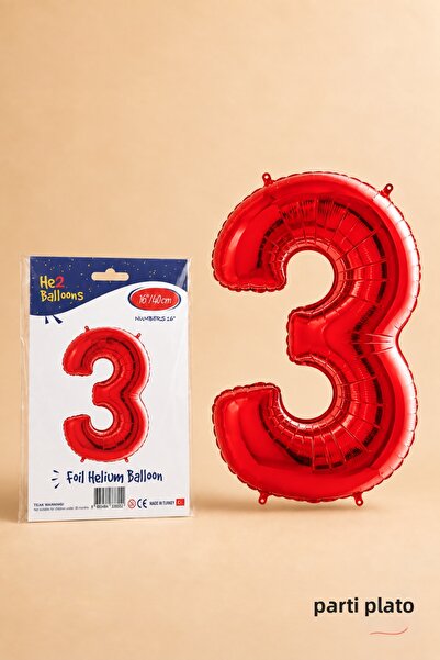 He2 Balloons Red Foil Balloon Number 3 16 Inch 40 Cm, 3 Year Old Balloon, Bir...