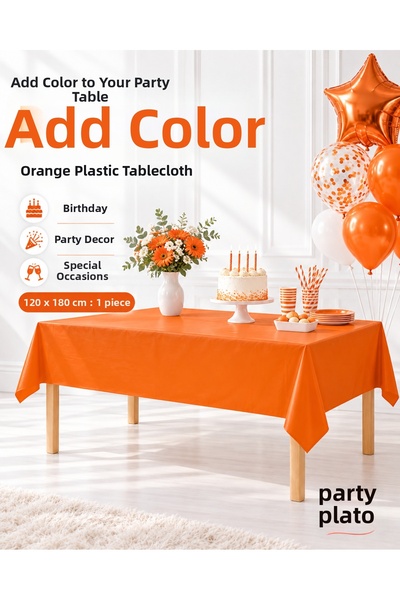 Parti Plato مفرش طاولة بلاستيك برتقالي 120x180 سم مستطيل الشكل لحفلات أعياد ا...