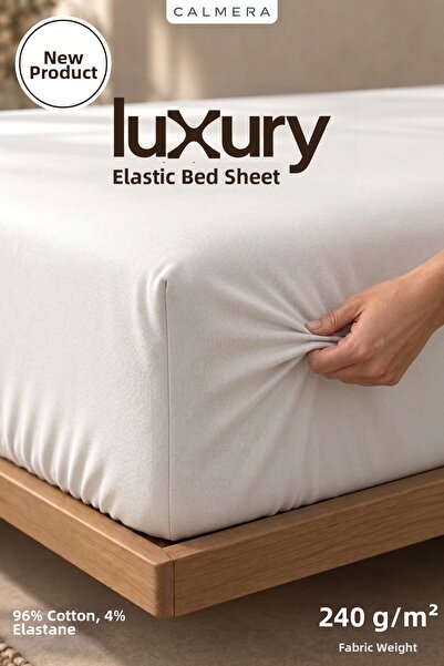 CALMERA Luxury Lycra Elastic Sheet |   Double - King Size |   240 Gsm - White
