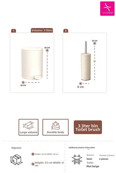 Altabi Cigo 2-Piece Bathroom Set Steel Trash Can Toilet Brush Beige Color 3 Liters