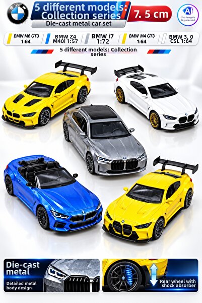 YILDIRIM OYUNCAK 5-Piece Bmw Die Cast Metal Model Car Set – M6 Gt3, Z4 M40I, ...