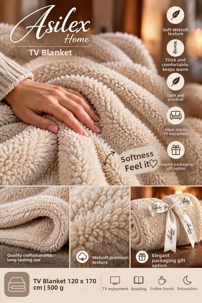 Asilex Home Collection Welsoft Tv Blanket 120X170 cm Premium Double-Sided Soft Warm Plush Knee Blanket Sofa Throw and Gift Blanket