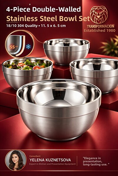 Transformacion 4-Piece Double Wall Insulated Salad Ice Cream Noodle Sauce Sna...