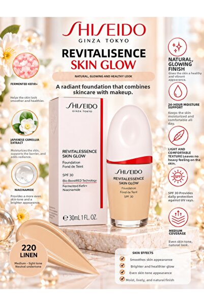 Shiseido Revitalessence Skin Glow 220 Li̇nen 30 ml – Skin Tone Equalizer and ...