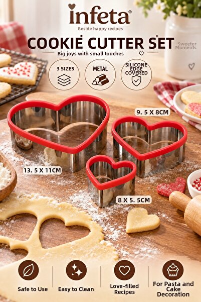İnfeta Σετ 3 Μεταλλικές Φόρμες Μπισκότων Gingerbread Man με άκρες από Σιλικόν...
