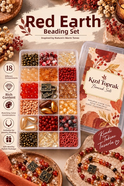 By MO Accessories Κιτ Κατασκευής Κοσμημάτων Red Earth με 18 Θήκες για Χάντρες...
