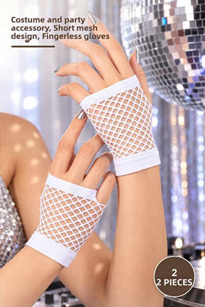 Yenilig 2 Pieces White Short Mesh Fingerless Gloves – Costume and Party Acces...