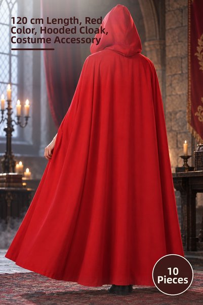Yenilig 10 Pieces of Hooded Cloak – 120 cm Length, Red Color, Hooded Cloak, C...